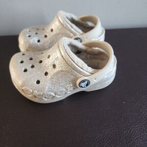 Crocs Classic Gold Glitter Lined Clog Size C7 Toddler Girls Sparkles